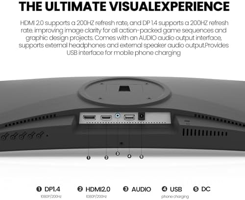 CRUA 24 Inch 200hz/180hz Curved Gaming Monitor  FHD 1080P Frameless Computer Monitors  Support AMD freesync Low Motion Blur  Eye Care  DisplayPort  HDMI  Compatible Wall Mountable Installs Black