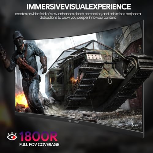 CRUA 27 Curved Gaming Monitor  FHD 1920x1080P  144Hz/180Hz Computer Monitor  1800R VA Screen  120  sRGB  AMD FreeSync  HDMI & DP  Wall Mount Install  Black