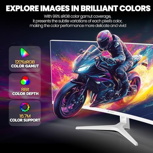 CRUA 27 Curved Gaming Monitor  FHD 1920x1080P  144Hz/180Hz Computer Monitor  1800R VA Screen  120  sRGB  AMD FreeSync  HDMI & DP  Wall Mount Install  Black