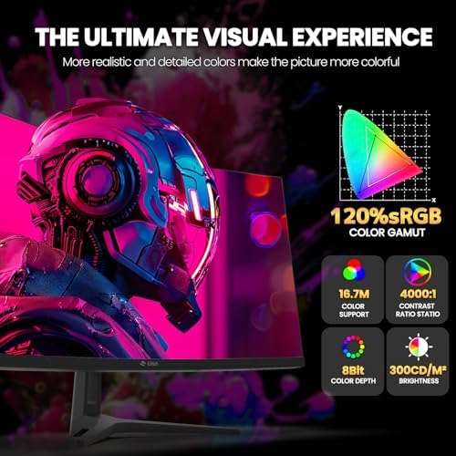 CRUA 27 Curved Gaming Monitor  FHD 1920x1080P  144Hz/180Hz Computer Monitor  1800R VA Screen  120  sRGB  AMD FreeSync  HDMI & DP  Wall Mount Install  Black