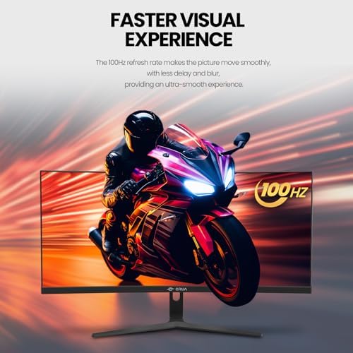 CRUA 27 Curved Gaming Monitor  FHD 1920x1080P  144Hz/180Hz Computer Monitor  1800R VA Screen  120  sRGB  AMD FreeSync  HDMI & DP  Wall Mount Install  Black