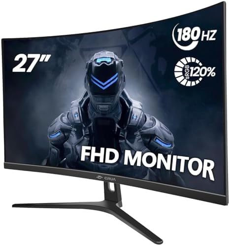 CRUA - Monitor curvo para juegos de 27 pulgadas, FHD 1920x1080P, monitor de computadora de 144Hz/180Hz, pantalla VA de 1800R, 120% sRGB, AMD FreeSync, HDMI y DP, instalación para montaje en pared