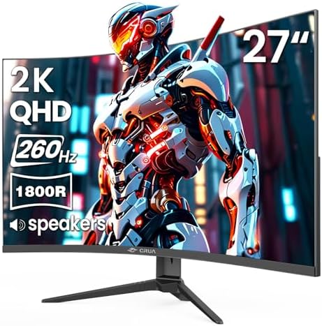 CRUA 32 Curved Gaming Monitor  2K QHD 2560x1440  144Hz/165Hz VA Display  1800R Screen  120  sRGB  AMD FreeSync  Low Blue Light  HDMI& DP  Wall Mountable PC Monitor for Gaming  Streaming & Work  Black