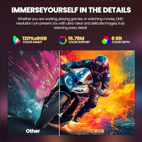 CRUA 32 Curved Gaming Monitor  2K QHD 2560x1440  144Hz/165Hz VA Display  1800R Screen  120  sRGB  AMD FreeSync  Low Blue Light  HDMI& DP  Wall Mountable PC Monitor for Gaming  Streaming & Work  Black