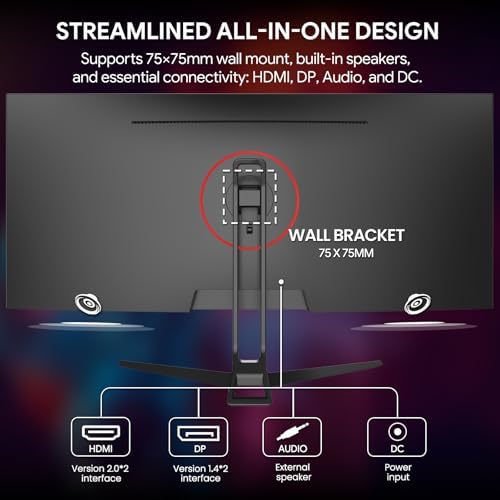 CRUA 34 Gaming Monitor 165Hz/144Hz  UWQHD 3440x1440P IPS Ultrawide Screen Computer Monitors with Built in Speakers  Supports FreeSync  120  sRGB  PIP/PBP  HDMI2 0 & DP1 4  Wall Mount&Tilt Adjustable