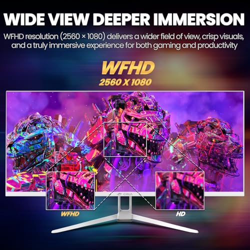 CRUA 34 Ultrawide Gaming Monitor 120HZ  21 9 WFHD 2560X1080 IPS Panel Computer Monitors with Built in Speakers  Support AMD FreeSync  120  sRGB  DP1 4 & HDMI1 4  Wall Mountable Installs White