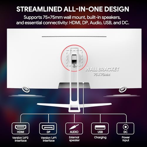 CRUA 34 Ultrawide Gaming Monitor 120HZ  21 9 WFHD 2560X1080 IPS Panel Computer Monitors with Built in Speakers  Support AMD FreeSync  120  sRGB  DP1 4 & HDMI1 4  Wall Mountable Installs White