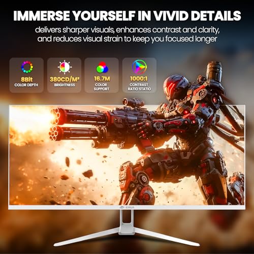 CRUA 34 White Gaming Monitor  165HZ/144HZ  WQHD 3440x1440P  IPS UltraWide Screen Computer Monitors with Built in Speakers  Supports FreeSync  120  sRGB  HDMI 2 0 & DP 1 4  Wall Mountable Installs
