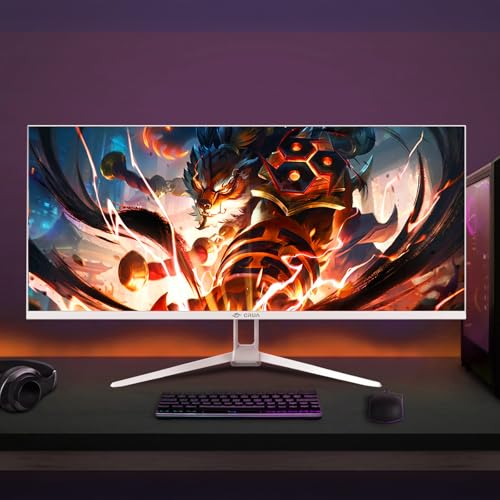 CRUA 34 White Gaming Monitor  165HZ/144HZ  WQHD 3440x1440P  IPS UltraWide Screen Computer Monitors with Built in Speakers  Supports FreeSync  120  sRGB  HDMI 2 0 & DP 1 4  Wall Mountable Installs