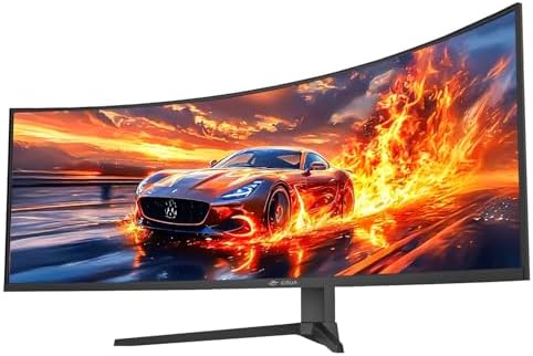 CRUA 49 Curved Gaming Monitor   DQHD 5120   1440   144Hz/165Hz  1500R  32 9  AMD FreeSync  120  sRGB  Height Adjustable Ultra Wide Screen Monitors  HDMI 2 1 & DP 1 4  Wall Mount Install  Black