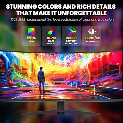 CRUA 49 Curved Gaming Monitor   DQHD 5120   1440   144Hz/165Hz  1500R  32 9  AMD FreeSync  120  sRGB  Height Adjustable Ultra Wide Screen Monitors  HDMI 2 1 & DP 1 4  Wall Mount Install  Black