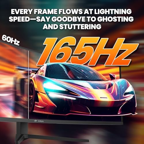 CRUA 49 Curved Gaming Monitor   DQHD 5120   1440   144Hz/165Hz  1500R  32 9  AMD FreeSync  120  sRGB  Height Adjustable Ultra Wide Screen Monitors  HDMI 2 1 & DP 1 4  Wall Mount Install  Black