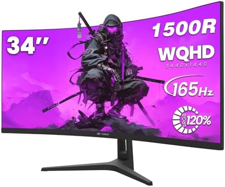 CRUA 49 Curved Gaming Monitor   DQHD 5120   1440   144Hz/165Hz  1500R  32 9  AMD FreeSync  120  sRGB  Height Adjustable Ultra Wide Screen Monitors  HDMI 2 1 & DP 1 4  Wall Mount Install  Black
