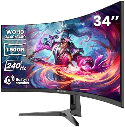 CRUA 49 Curved Gaming Monitor   DQHD 5120   1440   144Hz/165Hz  1500R  32 9  AMD FreeSync  120  sRGB  Height Adjustable Ultra Wide Screen Monitors  HDMI 2 1 & DP 1 4  Wall Mount Install  Black