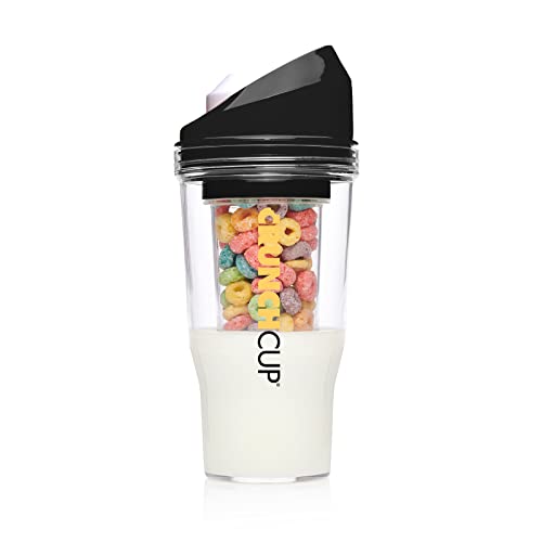 CRUNCHCUP XL Black   Portable Plastic Cereal Cups for Breakfast On the Go  To Go Cereal and Milk Container for your favorite Breakfast Cereals  No Spoon or Bowl Required