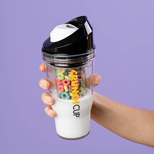 CRUNCHCUP XL Black   Portable Plastic Cereal Cups for Breakfast On the Go  To Go Cereal and Milk Container for your favorite Breakfast Cereals  No Spoon or Bowl Required