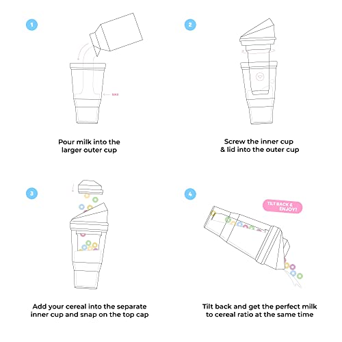 CRUNCHCUP XL Black   Portable Plastic Cereal Cups for Breakfast On the Go  To Go Cereal and Milk Container for your favorite Breakfast Cereals  No Spoon or Bowl Required