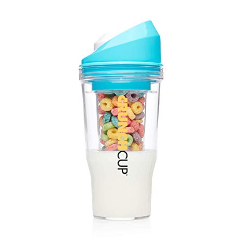 CRUNCHCUP XL Black - Vasos de cereales de plástico portátiles para el desayuno sobre la marcha, recipiente de cereales y leche para tus cereales de desayuno favoritos, no requiere cuchara ni tazón
