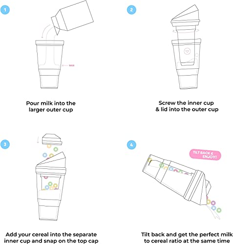CRUNCHCUP XL Black - Vasos de cereales de plástico portátiles para el desayuno sobre la marcha, recipiente de cereales y leche para tus cereales de desayuno favoritos, no requiere cuchara ni tazón