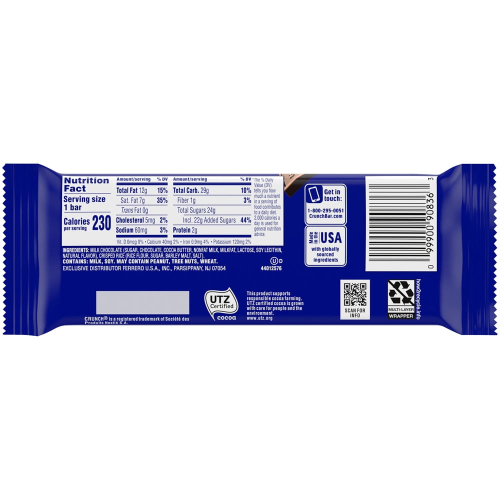 Crunch Mini barras de caramelo de chocolate con leche 100% real, barras envueltas individualmente a granel en bolsas de 10.5 onzas (paquete de 4)