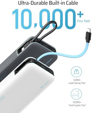 CUKTECH 45W Power Bank 20000mAh  Portable Travel Charger Built in USB C Cable  Fast Charging Battery Pack for iPhone 16/15/14/13  iPad  Samsung Galaxy  Google Pixel  Android and More  Gray