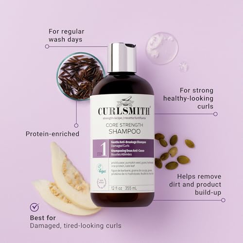CURLSMITH Core Strength Shampoo   Strengthening Shampoo for Curly Hair  A Gentle Daily Cleanser for Weak Curls  For All Curl Types  Vegan & Cruelty Free
