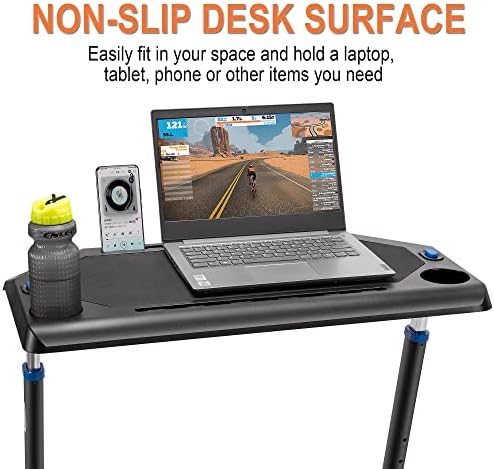 CXWXC Indoor Cycling Desk   Adjustable Height Bike Deak Laptop Stand Non Slip Surface   Portable Bike Trainer Fitness Desk with Lockable Wheels