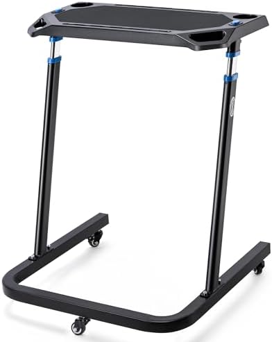 CXWXC Indoor Cycling Desk - Adjustable Height Bike Deak Laptop Stand Non-Slip Surface - Portable Bike Trainer Fitness Desk with Lockable Wheels