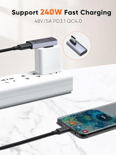 CableCreation 90 Degree USB C Adapter  Right Angle USB C Male to Female Adapter 40Gbps 240W Compatible with Steam Deck  ROG Ally  Switch  Notebook  PC  Tablet  Phone and More  Middle Angle