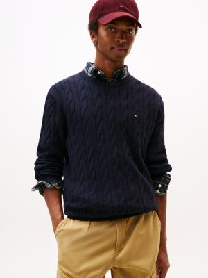 talla L -  Cable Knit Crewneck Sweater  Navy|M