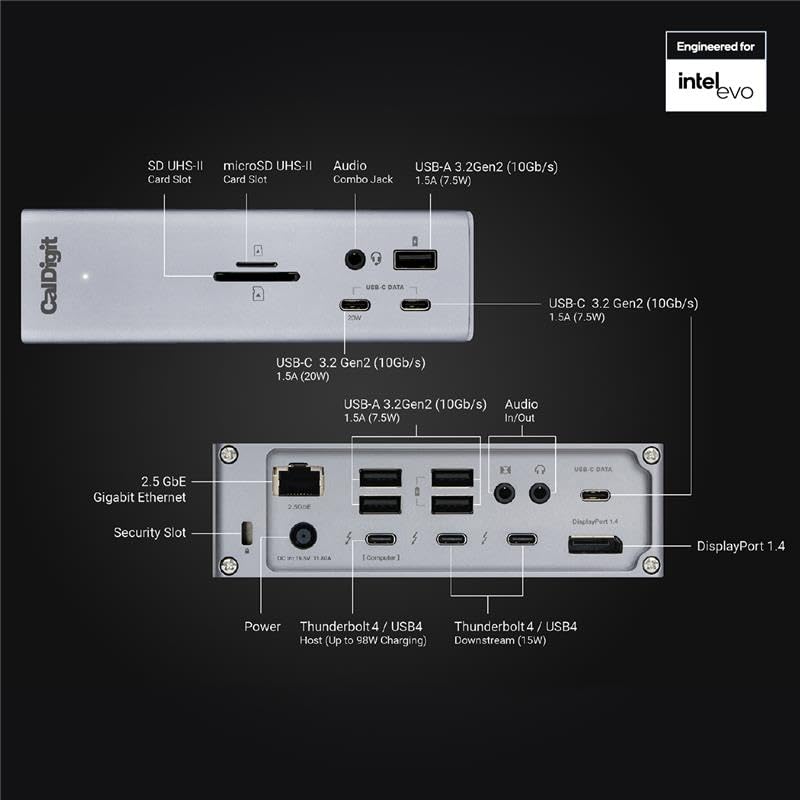 CalDigit TS4 Thunderbolt 4 Dock   18 Ports  98W Charging  40Gb/s Thunderbolt 4  USB A/C  2 5GbE  8K/6K Displays  Mac/PC/Chrome Compatible
