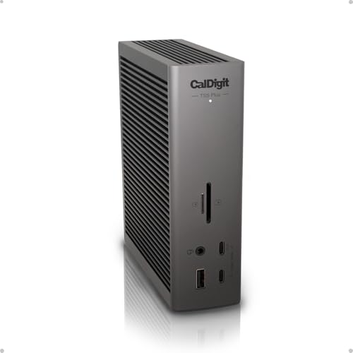 CalDigit TS5 Plus   20 Port Thunderbolt 5 Dock  140W Charging  3X 80Gb/s Thunderbolt 5  10x 10Gb/s USB Ports  Dual USB Controllers  10GbE  Up to Dual 8K 60Hz Displays  1 0m Braided Cable  330W PSU
