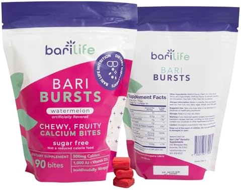 Calcium Citrate Bariatric Calcium Chews with 1000 IU Vitamin D3   Ideal for Bariatric Patients   BariBurst by Bari Life  Watermelon 
