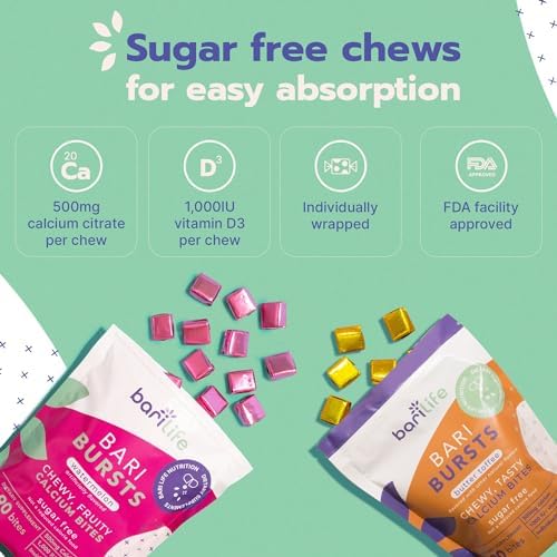 Calcium Citrate Bariatric Calcium Chews with 1000 IU Vitamin D3   Ideal for Bariatric Patients   BariBurst by Bari Life  Watermelon 