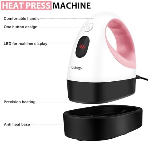 Calogy Mini Heat Press  Heat Transfer Machine  Constant Temp Control  Insulated Safety Base  Fits for Crafts  T Shirt  Hat  Cap  Pillows White Pink 