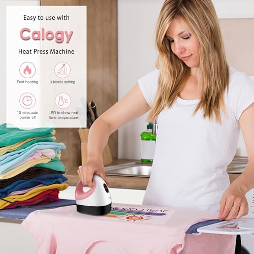Calogy Mini Heat Press  Heat Transfer Machine  Constant Temp Control  Insulated Safety Base  Fits for Crafts  T Shirt  Hat  Cap  Pillows White Pink 