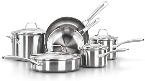 Calphalon Classic Stainless Steel Cookware Set  10 Piece  Impact Bonded Aluminum Base  Stay Cool Handles  Oven Safe 450F  Silver