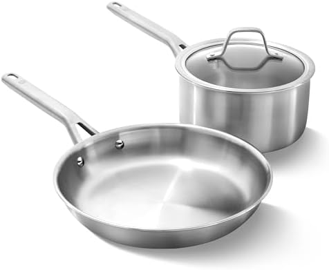 Calphalon Classic Stainless Steel Cookware Set  10 Piece  Impact Bonded Aluminum Base  Stay Cool Handles  Oven Safe 450F  Silver