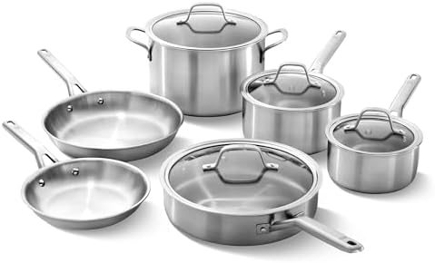 Calphalon Classic Stainless Steel Cookware Set  10 Piece  Impact Bonded Aluminum Base  Stay Cool Handles  Oven Safe 450F  Silver