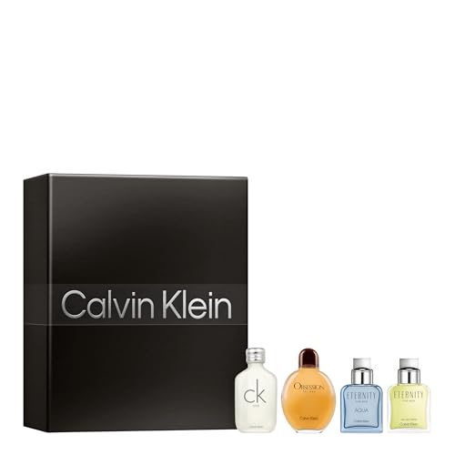 Calvin Klein Mens Multiline Travel Size Eau de Toilette Holiday Giftset 4 pc Set   Includes 0 5 fl oz each of Eternity  Eternity Aqua  Obsession  and CK One   Discovery Size Fragrance for Men