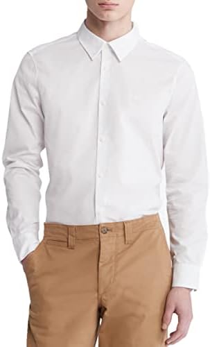 Calvin Klein Mens Stretch Cotton Monogram Logo Button Down Shirt