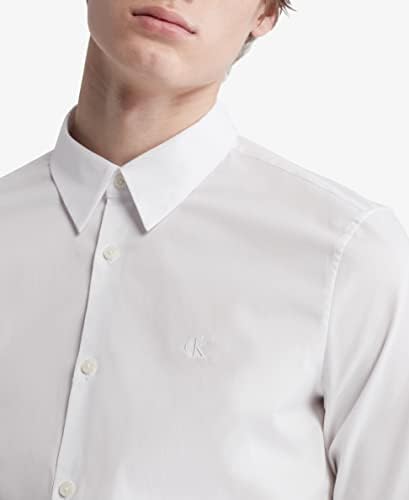 Calvin Klein Mens Stretch Cotton Monogram Logo Button Down Shirt