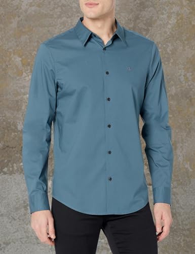 Calvin Klein Mens Stretch Cotton Monogram Logo Button Down Shirt