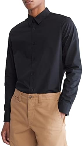 Calvin Klein Mens Stretch Cotton Monogram Logo Button Down Shirt