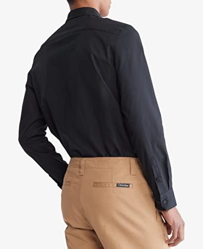 Calvin Klein Mens Stretch Cotton Monogram Logo Button Down Shirt