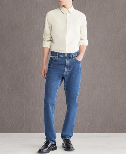 Calvin Klein Mens Stretch Cotton Monogram Logo Button Down Shirt