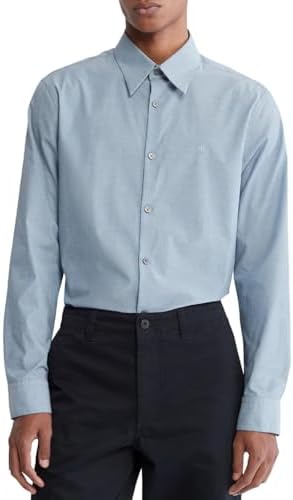 Calvin Klein Mens Stretch Cotton Monogram Logo Button Down Shirt