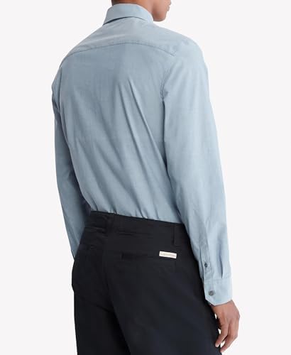 Calvin Klein Mens Stretch Cotton Monogram Logo Button Down Shirt