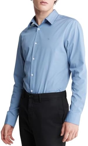 Calvin Klein Mens Stretch Cotton Monogram Logo Button Down Shirt