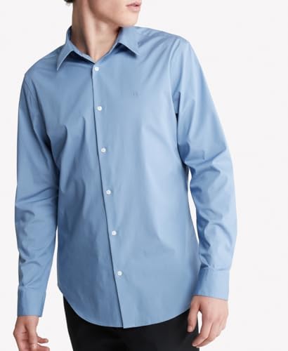 Calvin Klein Mens Stretch Cotton Monogram Logo Button Down Shirt